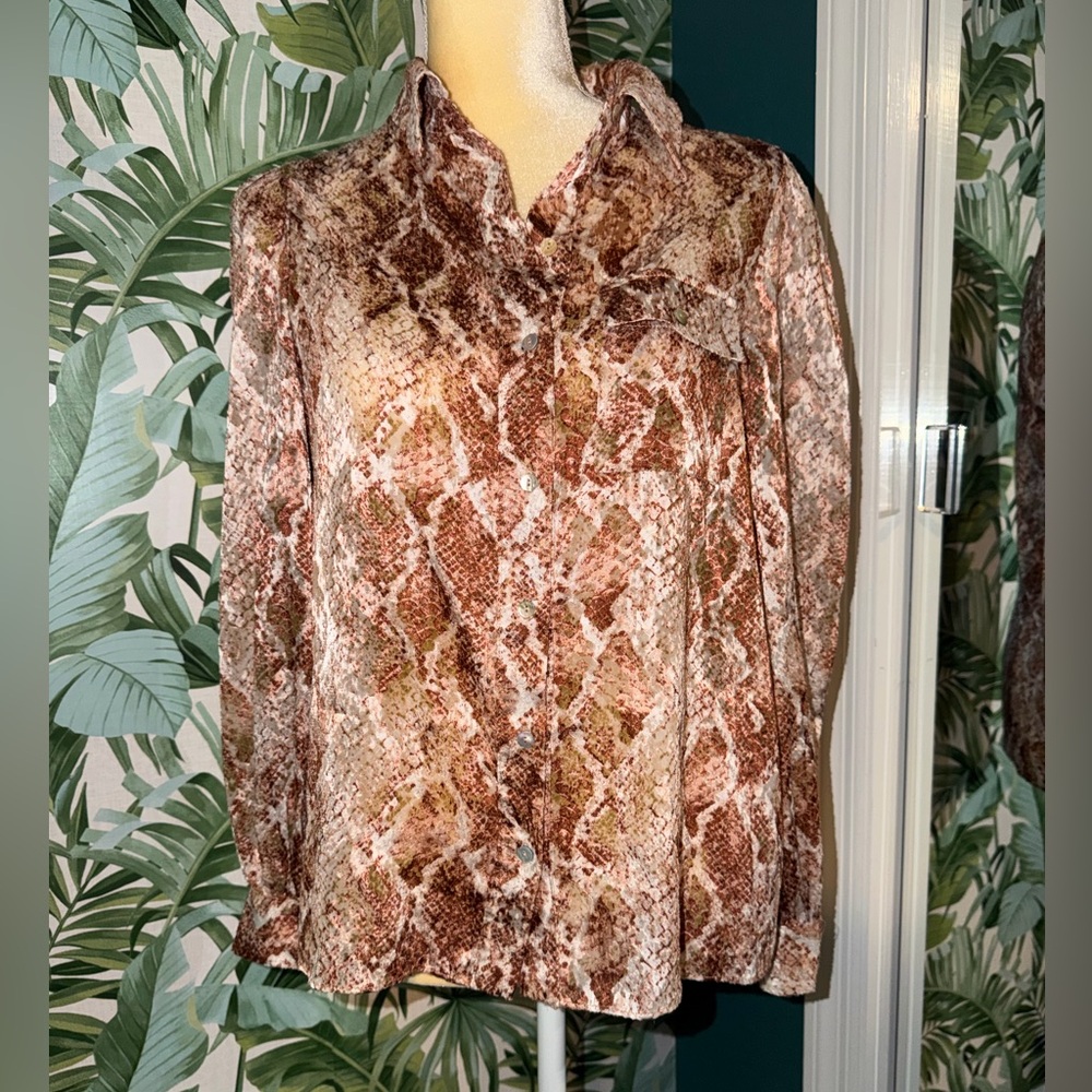 REVOLVE House of Harlow Brown Snake-Print Button Down Shirt XS